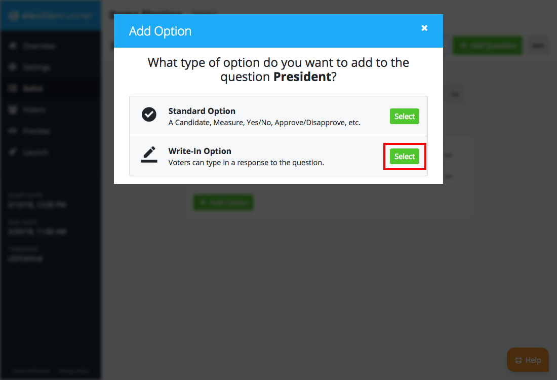 Election Runner Add Write-In Option